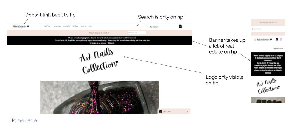 Annotated screenshots of current user experience issues