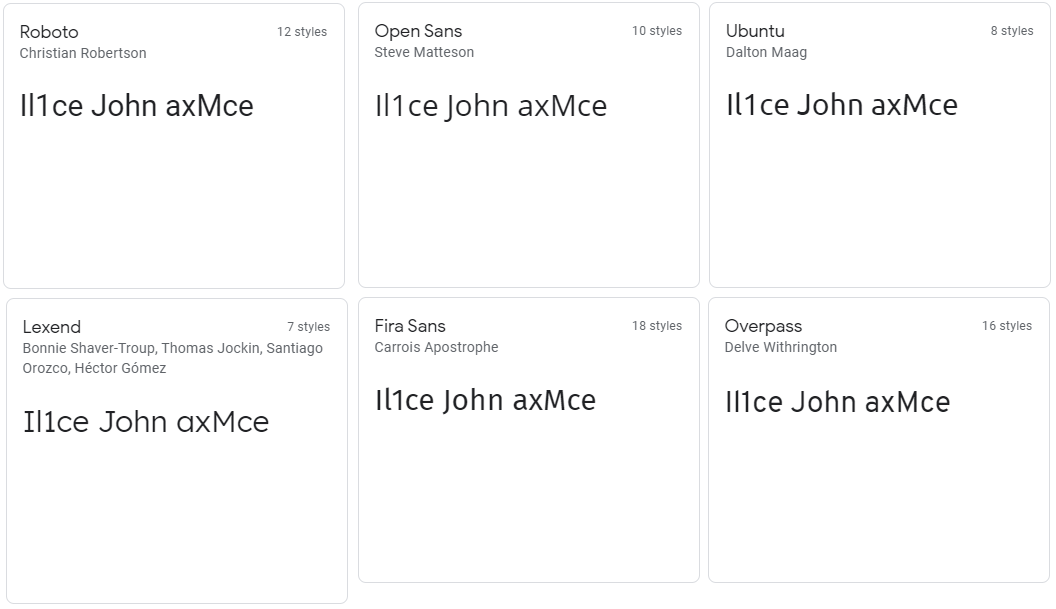 Legibility test carried out on several typeface choices